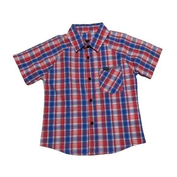 Hurley Little Boy's Red/Blue Plaid Button-Down Short Sleeve Shirt - Picture 1 of 3